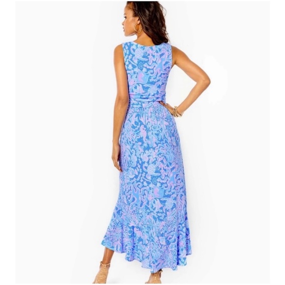 New Lillly Pulitzer Moana - High-Low Wrap Maxi Sleeveless Dress Size Large NWT - Picture 3 of 12